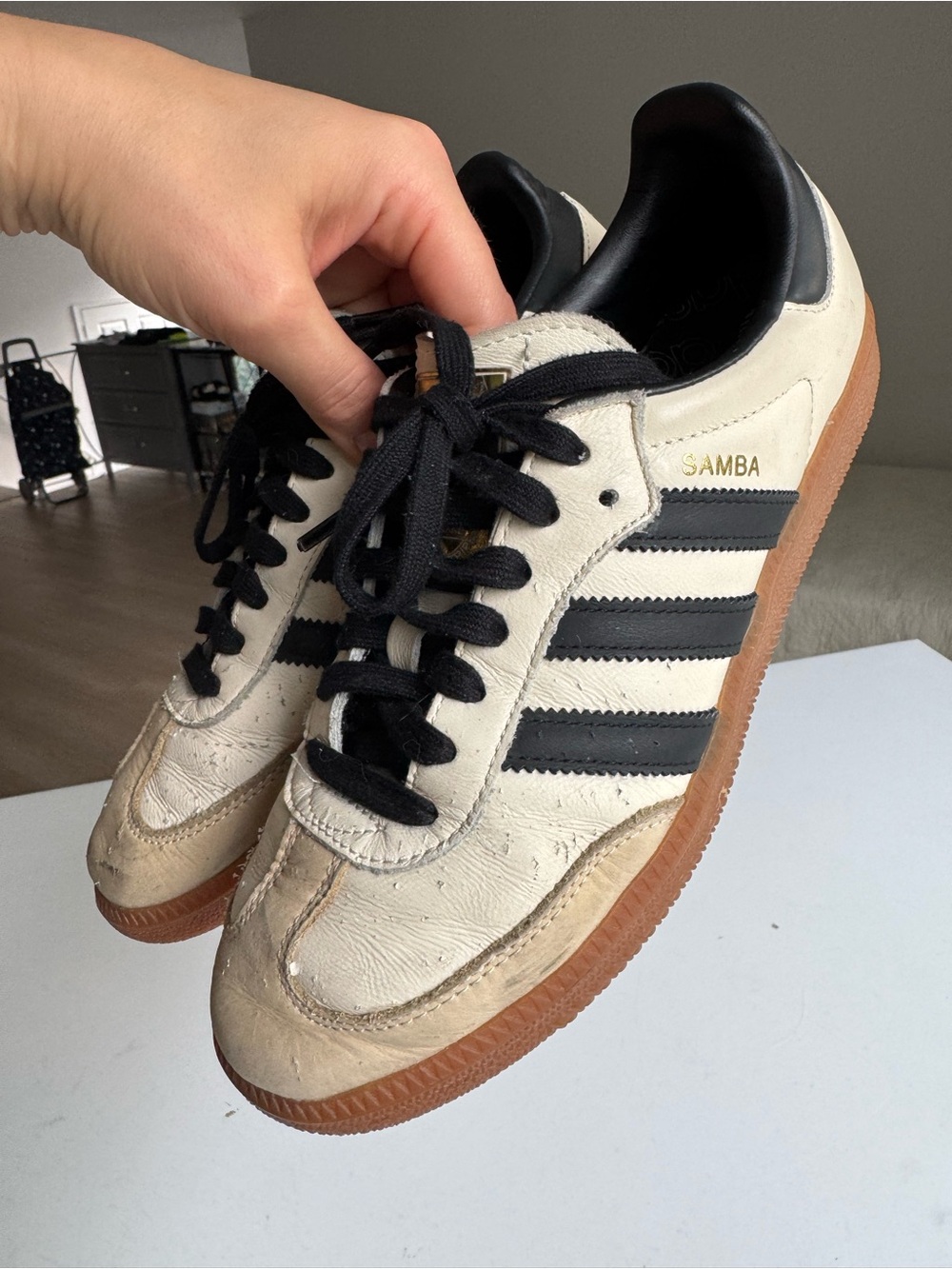 Adidas Samba OG Leather Sneakers White Black Gum – Sample – Size US 9